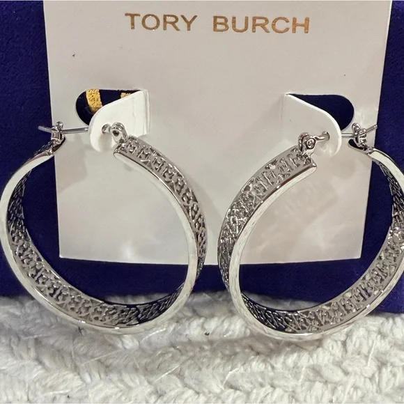 Tory Burch SET - Kinsley silver cuff bracelet & Kinsley Hoop Earrings + dust bag - Picture 6 of 12